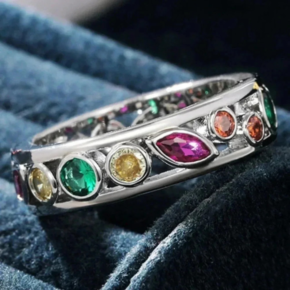 💝 "Colorful CZ Multi Shapes Eternity Beautiful Fashion Ring for Women,UNVN12301 - Picture 2 of 3